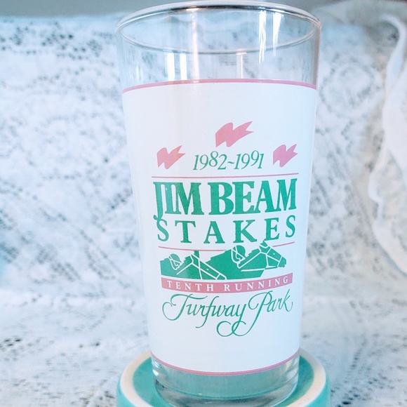 COLLECTIBLE TENTH RUNNING JIM BEAM STAKES TURFWAY PARK 1991 COLLECTIBLE GLASS - Picture 1 of 8